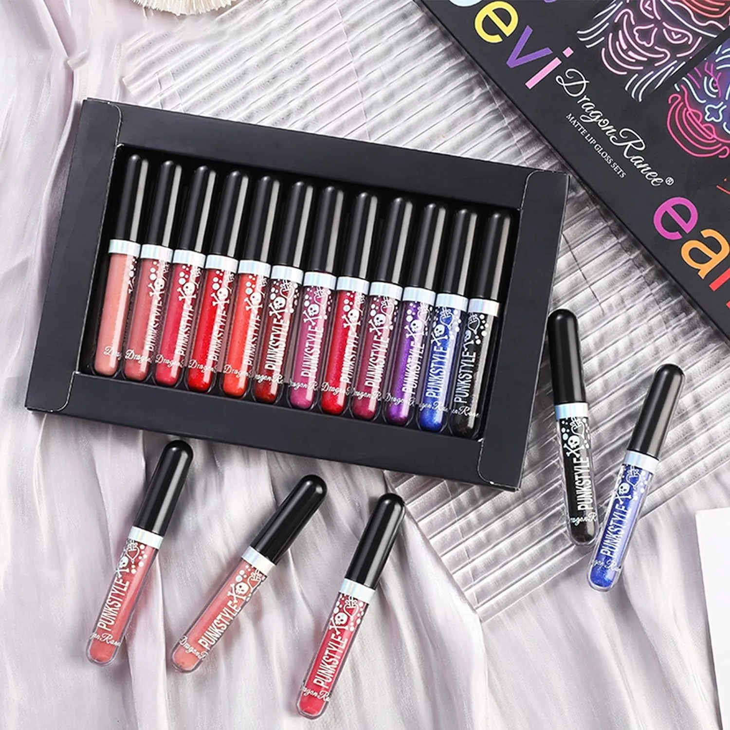 12-Piece Waterproof Glitter Lip Gloss Collection - Metallic Liquid Lipstick Set for All-Day Shine