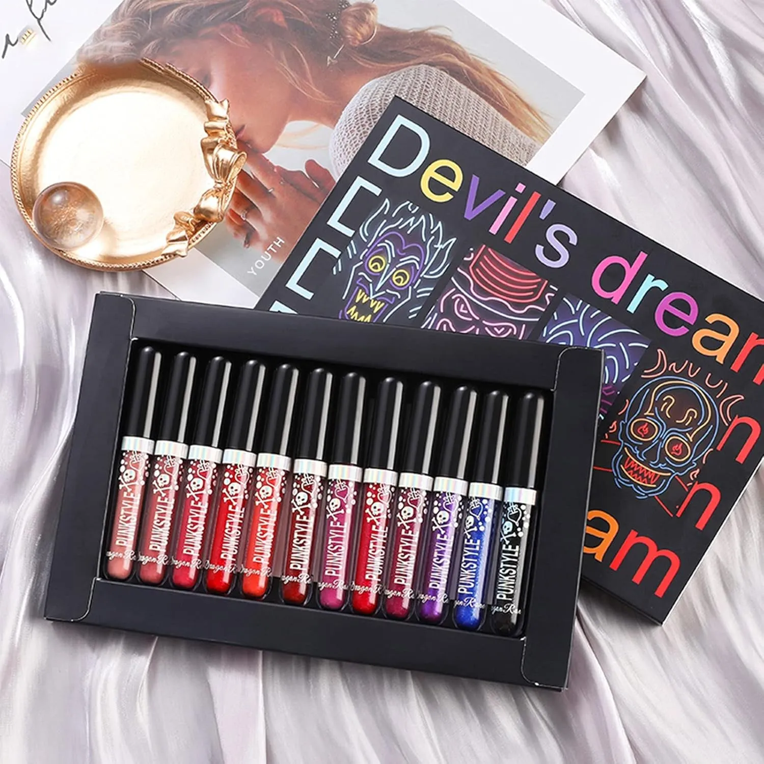 12-Piece Waterproof Glitter Lip Gloss Collection - Metallic Liquid Lipstick Set for All-Day Shine