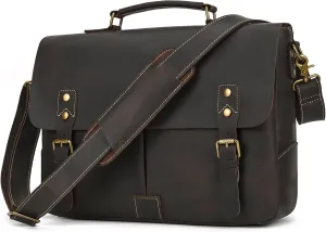 15.6 Inch Leather briefcases Laptop Messenger Shoulder Bags for Men and Women Vintage Satchel Bag for Work, Travel