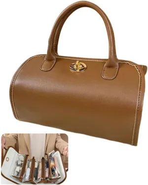 2PCS Leather Waterproof Cosmetic Bag, Detachable 4 in 1 Travel Toiletry Bag for Women, Portable Hanging Organizer for Brushes Set, Makeup Accessories