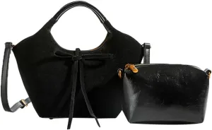 2pcs Suede Tote Shoulder Bags for Women Slouchy Hobo Handbag Vegan Leather Crossbody Purse