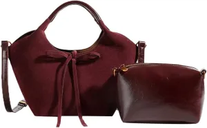 2pcs Suede Tote Shoulder Bags for Women Slouchy Hobo Handbag Vegan Leather Crossbody Purse