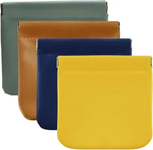 4Pcs Pocket Squeeze Cosmetic Bag, PU Leather Small Makeup Bag Cosmetic Pouch for Women Cosmetics Jewelry Toiletry, No Zipper Self Closing Makeup Pouch Coin Purse Pouch Travel Storage (Bright Color)