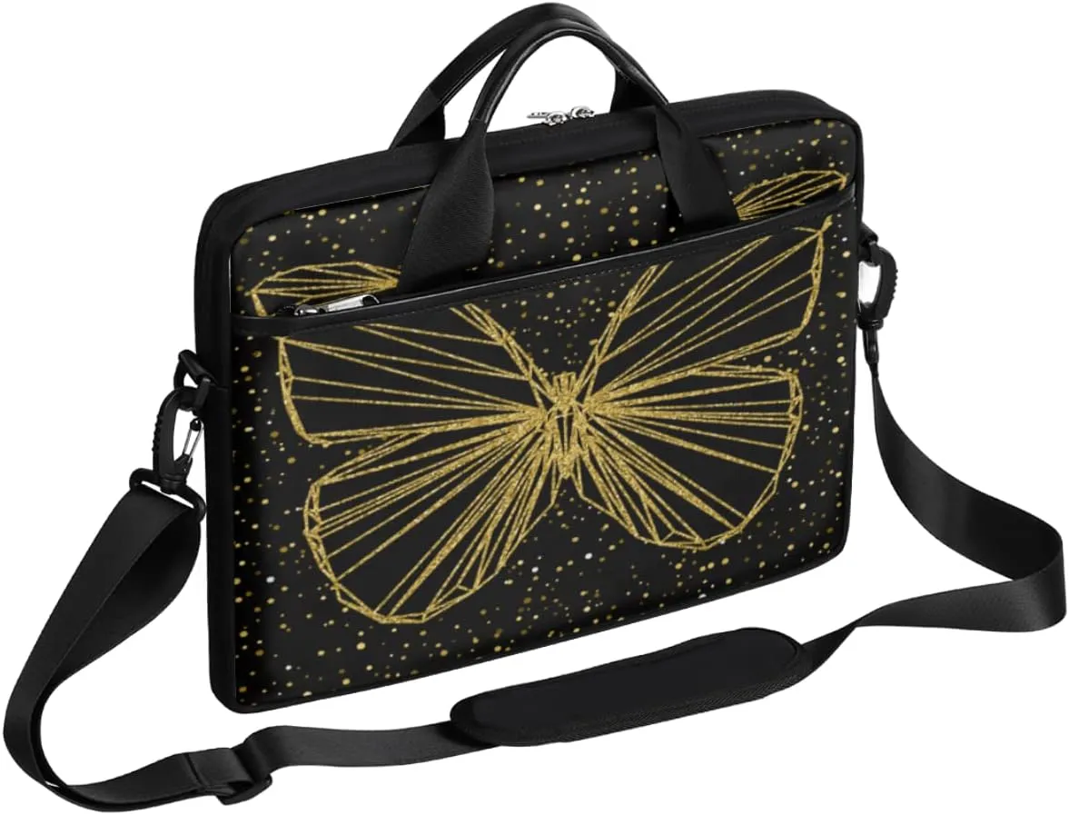 Abstract Golden Butterfly Laptop Shoulder Messenger Bag Waterproof Laptop Briefcase with Handle and Padded Strap Case Sleeve for 13 13.3 14 15.6 Inch Laptop Case
