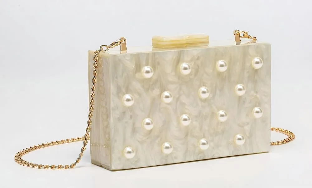 Acrylic Pearl Clutch Purses for Women Elegant Pearl Evening Bag Marble Acrylic Purse Eveing Clutch Handbags for Party Wedding