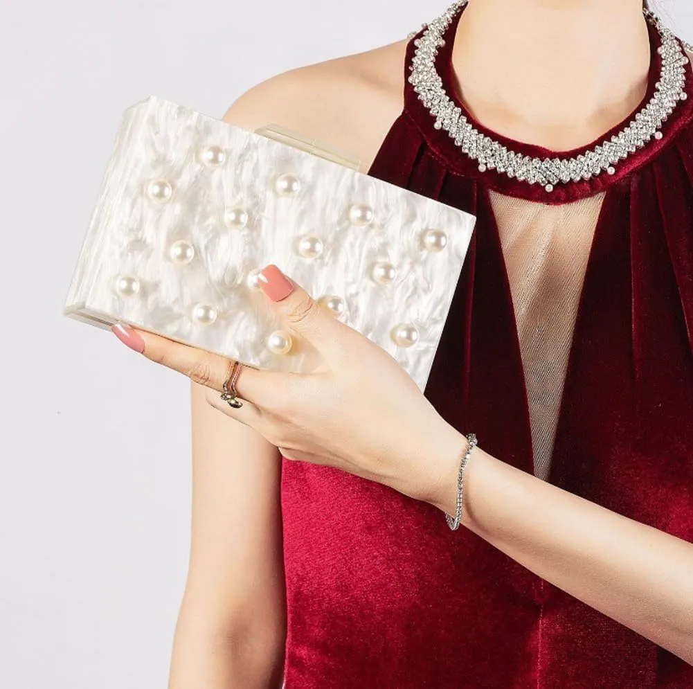 Acrylic Pearl Clutch Purses for Women Elegant Pearl Evening Bag Marble Acrylic Purse Eveing Clutch Handbags for Party Wedding