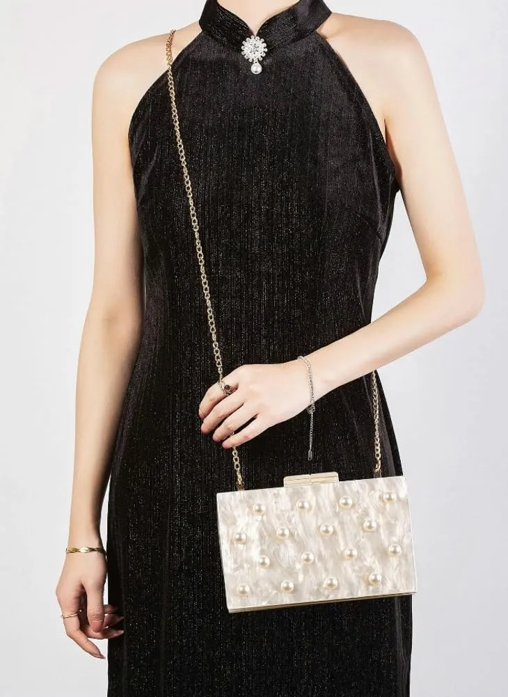 Acrylic Pearl Clutch Purses for Women Elegant Pearl Evening Bag Marble Acrylic Purse Eveing Clutch Handbags for Party Wedding