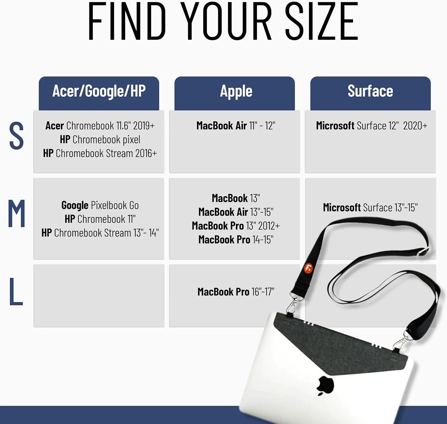 Adhesive Crossbody Laptop Carrier  Bag Sleeve Case Alternative  MEDIUM  Fits Acer, Apple, Google, HP, Microsoft