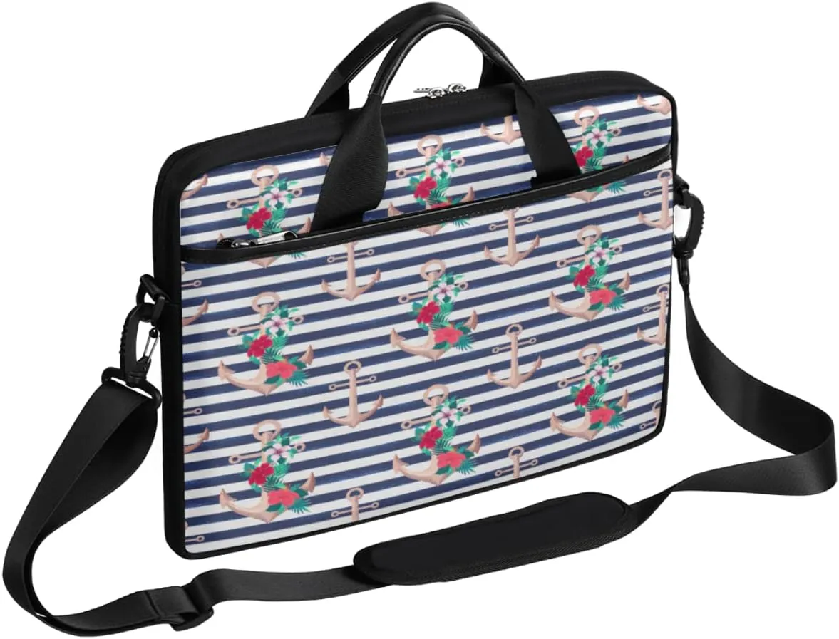 Anchor Emblem Wooden Planks Background Laptop Shoulder Messenger Bag Waterproof Laptop Briefcase Handle Padded Strap