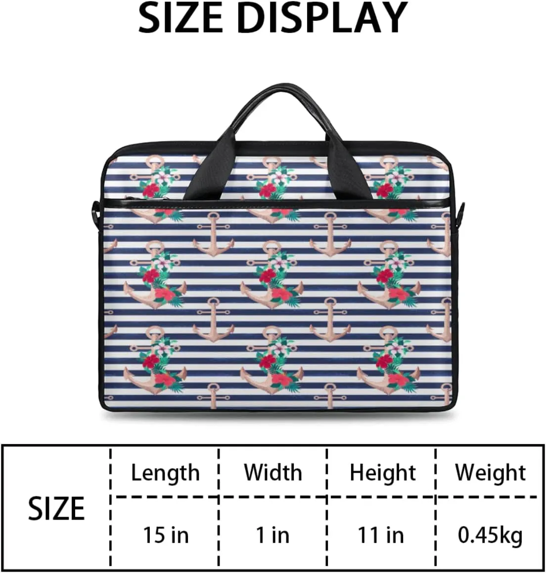Anchor Emblem Wooden Planks Background Laptop Shoulder Messenger Bag Waterproof Laptop Briefcase Handle Padded Strap