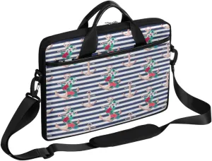 Anchor Emblem Wooden Planks Background Laptop Shoulder Messenger Bag Waterproof Laptop Briefcase Handle Padded Strap