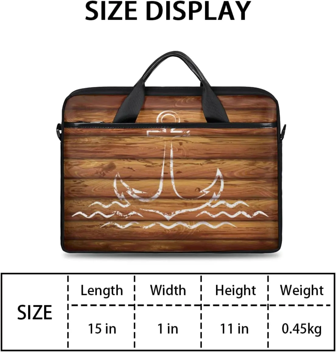 Anchor Emblem Wooden Planks Background Laptop Shoulder Messenger Bag Waterproof Laptop Briefcase Handle Padded Strap