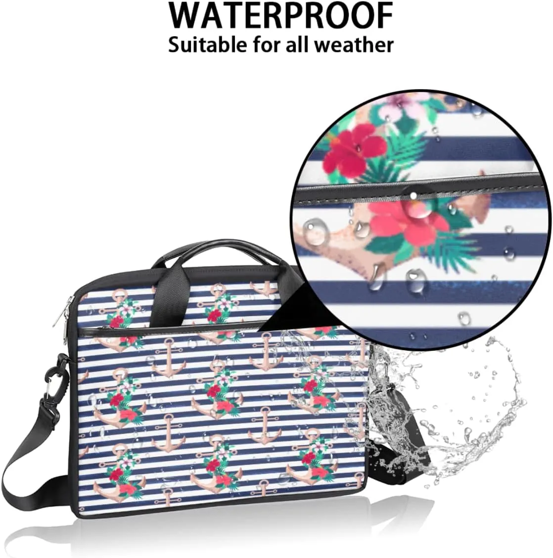 Anchor Emblem Wooden Planks Background Laptop Shoulder Messenger Bag Waterproof Laptop Briefcase Handle Padded Strap