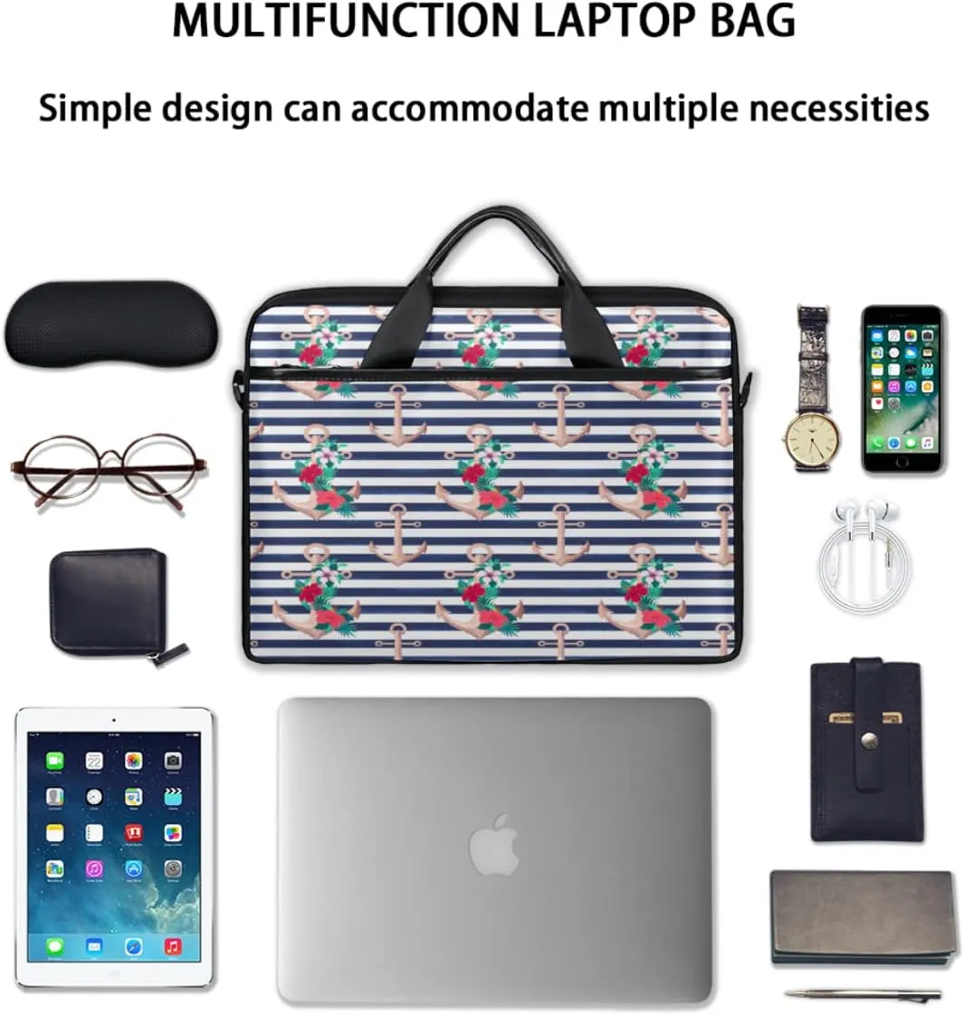 Anchor Emblem Wooden Planks Background Laptop Shoulder Messenger Bag Waterproof Laptop Briefcase Handle Padded Strap