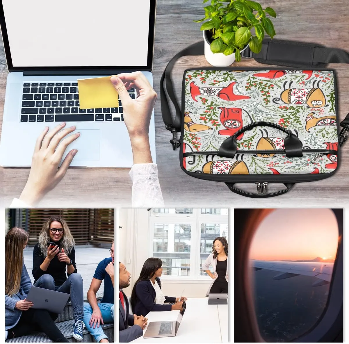 Animal Cat Face Laptop Shoulder Messenger Bag Waterproof Laptop Briefcase Handle Padded Strap