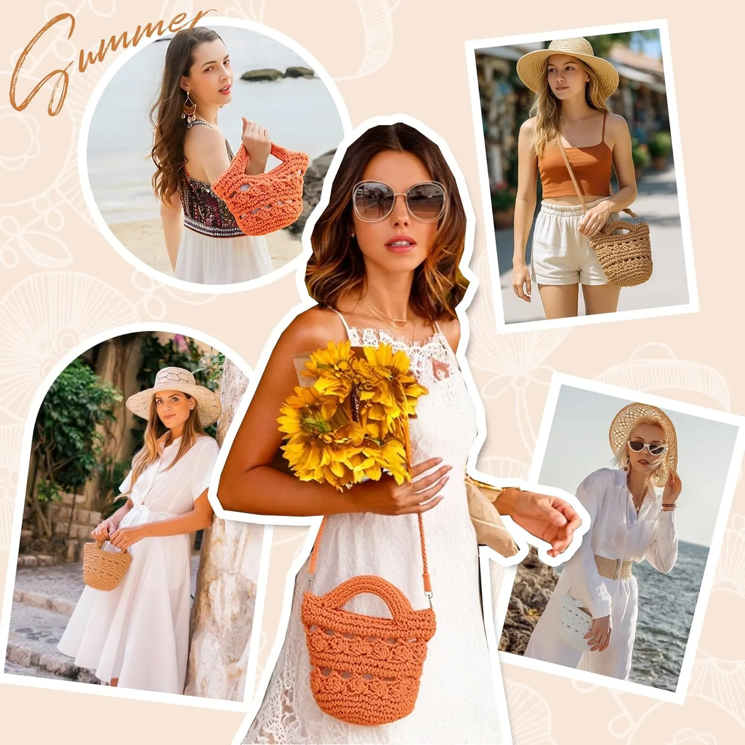 Ayliss Straw Crossbody Bags for Women Straw Beach Bag Tote Shoulder Top Handle Satchel Clutch Purse for Summer Beach
