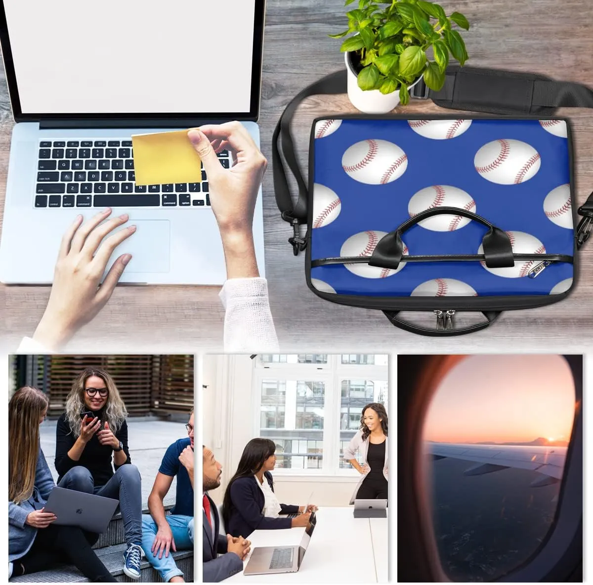 Baseball Ball Print Laptop Shoulder Messenger Bag Waterproof Laptop Briefcase with Handle and Padded Strap Case Sleeve