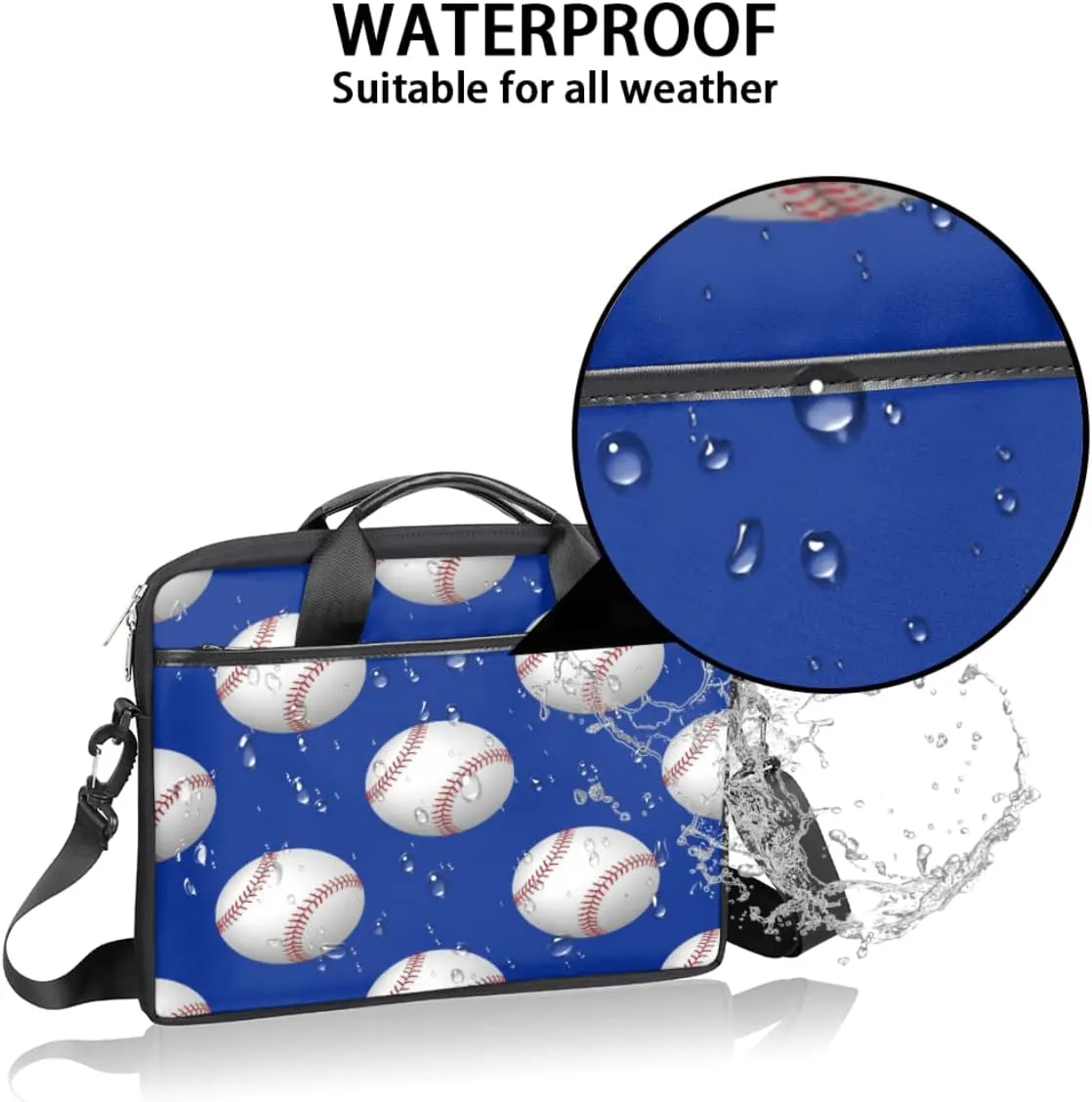 Baseball Ball Print Laptop Shoulder Messenger Bag Waterproof Laptop Briefcase with Handle and Padded Strap Case Sleeve