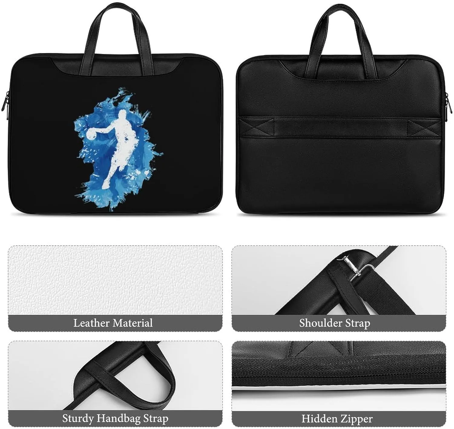 Basketball Player Art Leather Bag Laptop Case Slim Water Resistant Computer Bags with Handle Briefcase for Work