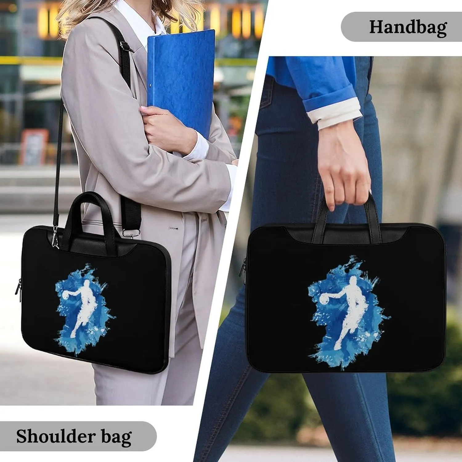 Basketball Player Art Leather Bag Laptop Case Slim Water Resistant Computer Bags with Handle Briefcase for Work