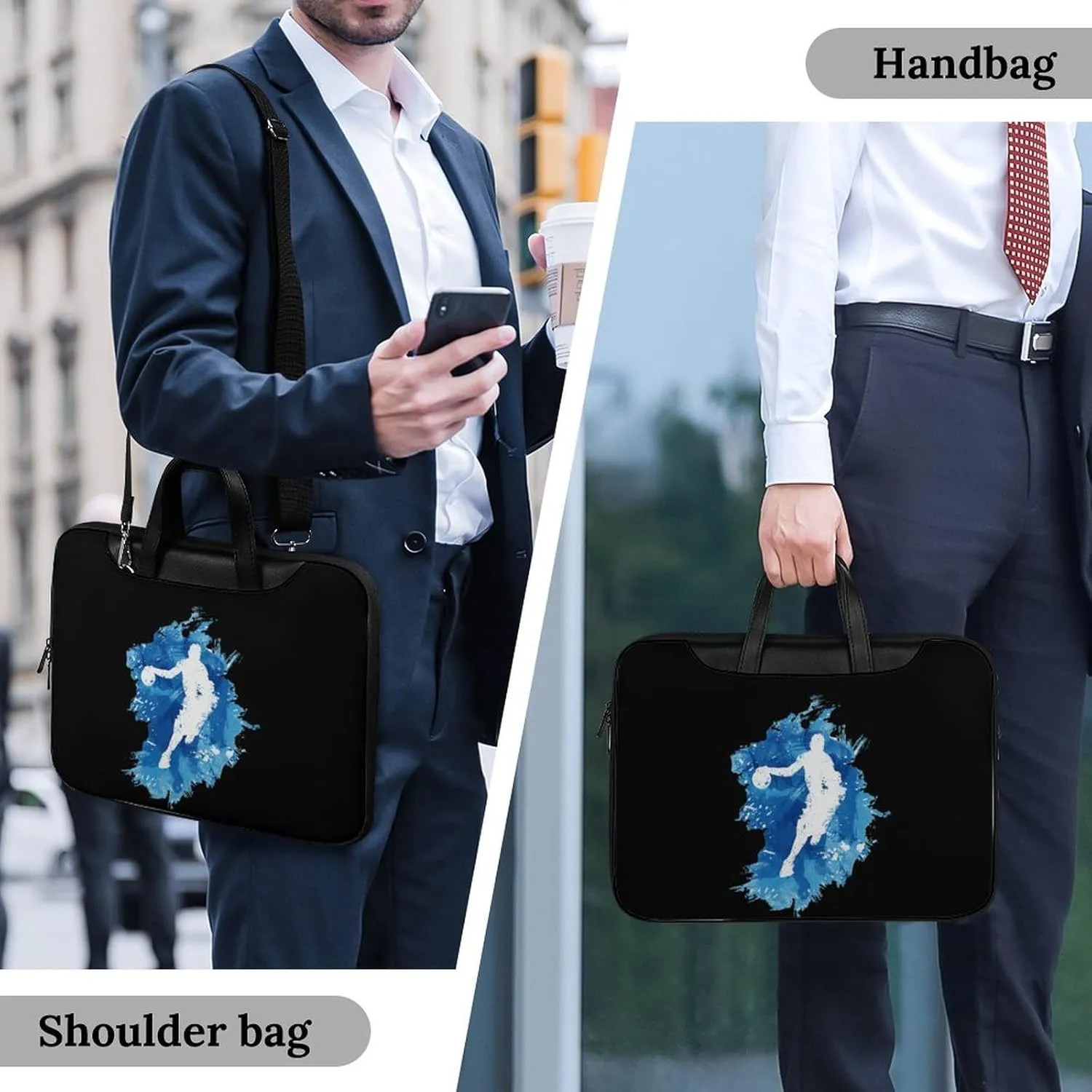Basketball Player Art Leather Bag Laptop Case Slim Water Resistant Computer Bags with Handle Briefcase for Work