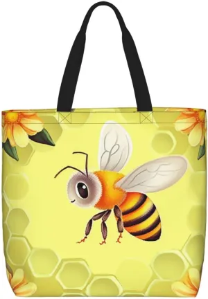 Bee in Flower Tote Bag for Women Hobo Handbags with Zipper Large Shoulder Bag Shopping Bags Travel Purse