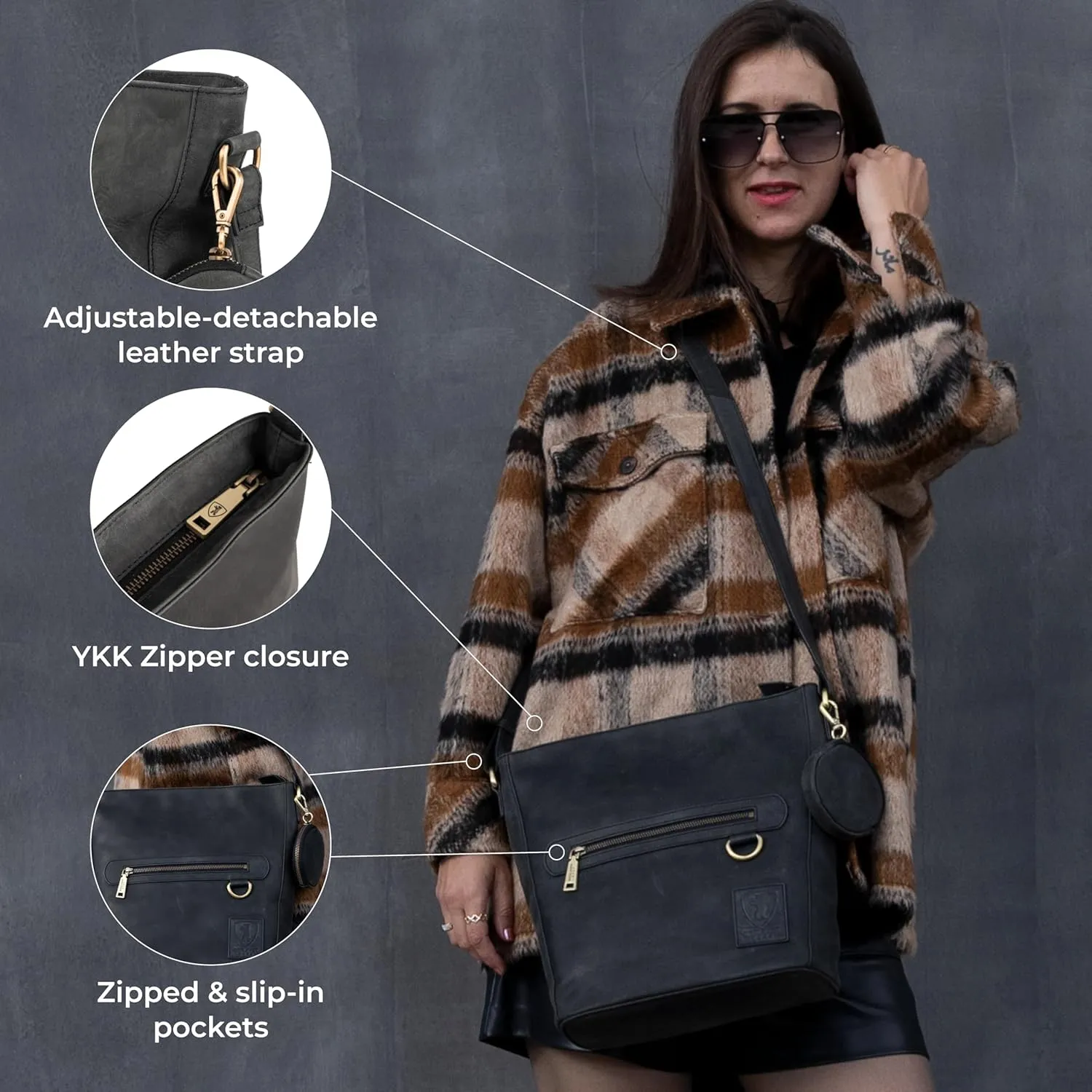 BERLINER BAGS Vintage Genuine Leather Shoulder Bag Siena, Handbag, Crossbody Bag for Women