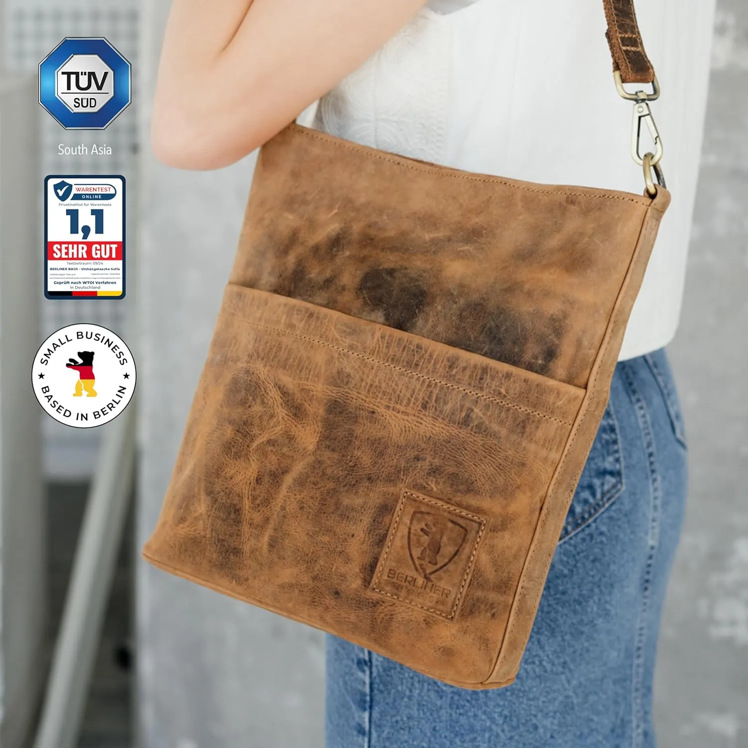 BERLINER BAGS Vintage Genuine Leather Shoulder Bag Sofia, Handbag, Crossbody Bag for Women