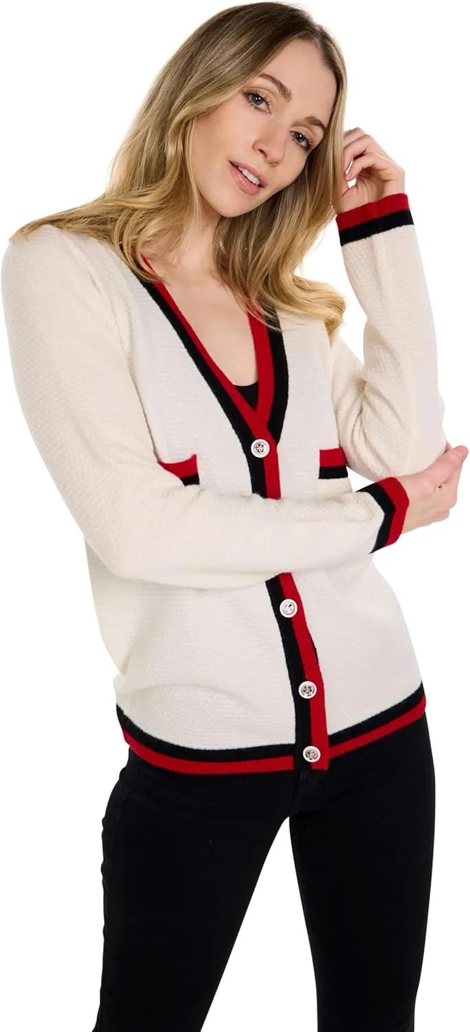 BEYOND FASHION Women Cardigan Sweater V neck Button Front - 100% Pure Cashmere
