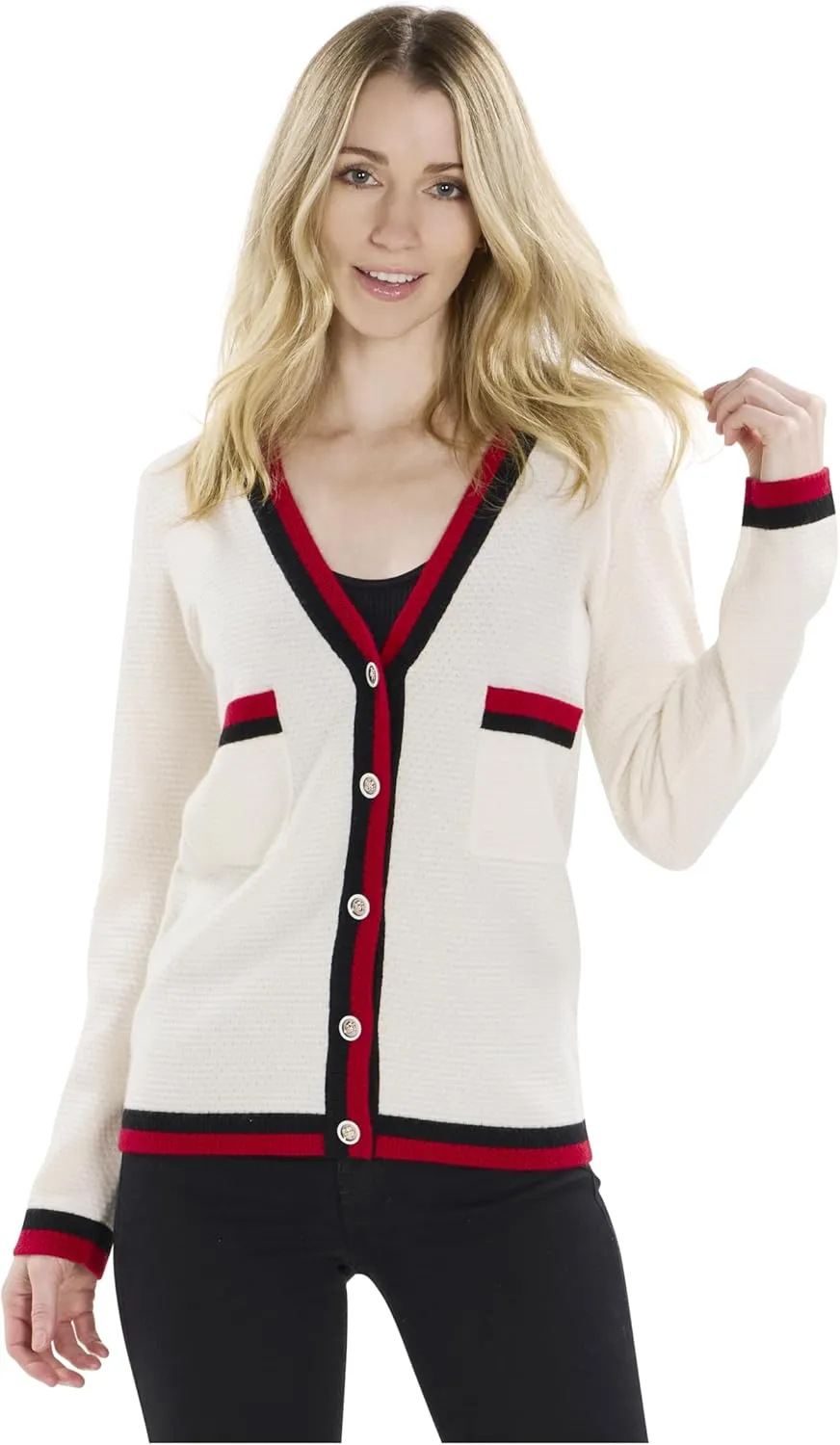 BEYOND FASHION Women Cardigan Sweater V neck Button Front - 100% Pure Cashmere