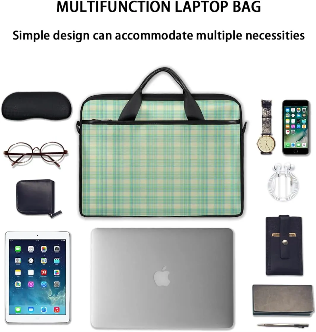 Blue Buffalo Plaid Laptop Shoulder Messenger Bag Waterproof Laptop Briefcase Handle Padded Strap