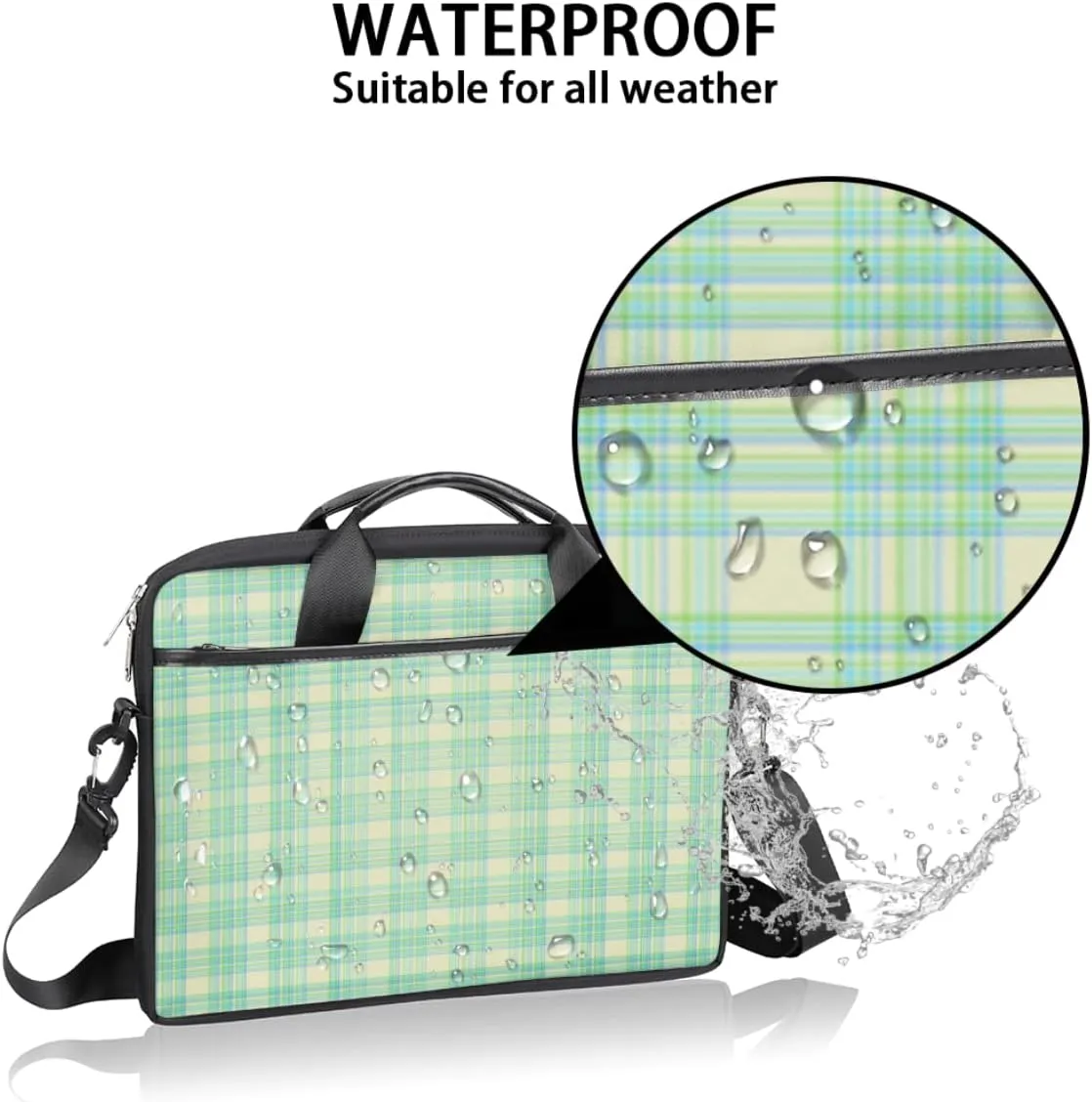 Blue Buffalo Plaid Laptop Shoulder Messenger Bag Waterproof Laptop Briefcase Handle Padded Strap