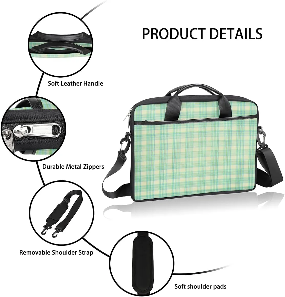 Blue Buffalo Plaid Laptop Shoulder Messenger Bag Waterproof Laptop Briefcase Handle Padded Strap
