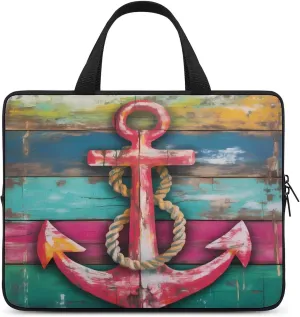 Boat Anchor Vintage Wood Grain Laptop Bag Carrying Case Computer Protective Sleeve Case Briefcase for Men Women