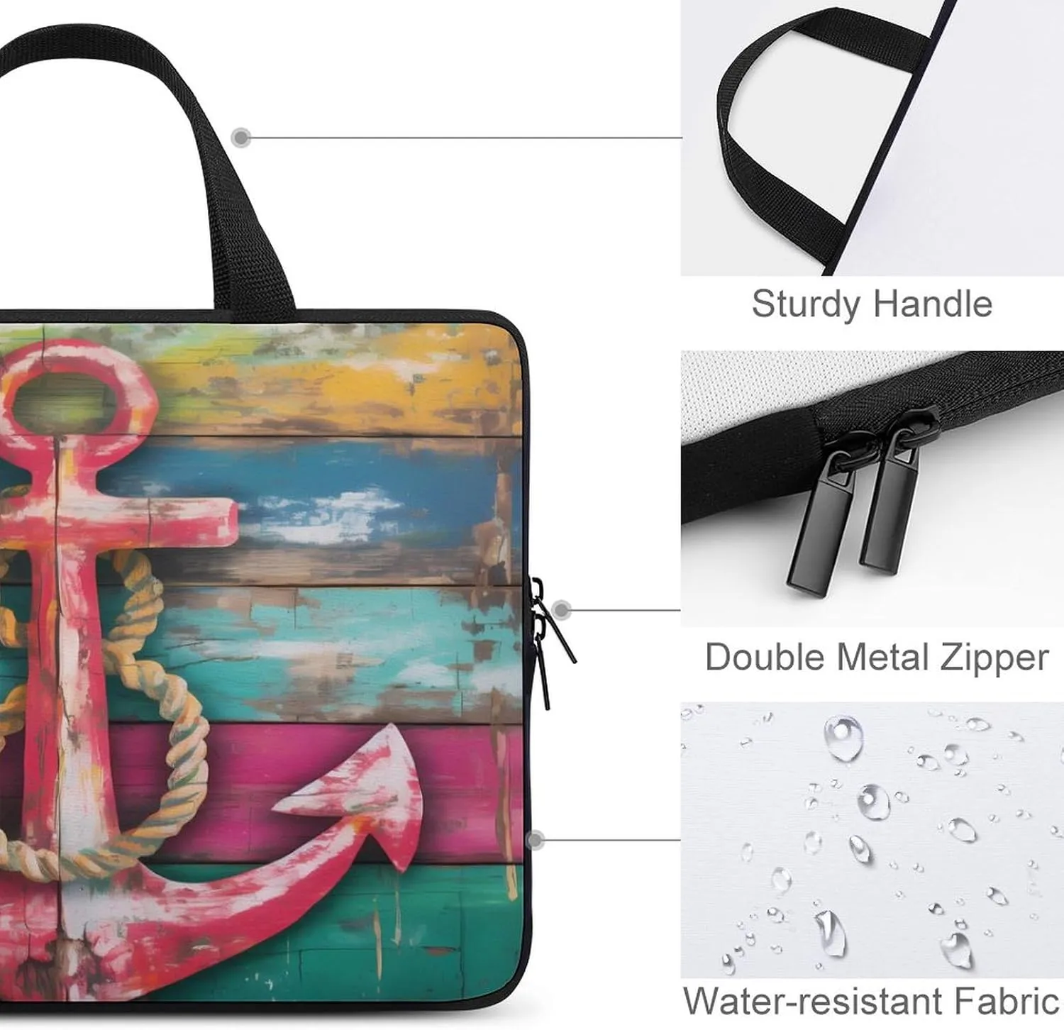 Boat Anchor Vintage Wood Grain Laptop Bag Carrying Case Computer Protective Sleeve Case Briefcase for Men Women