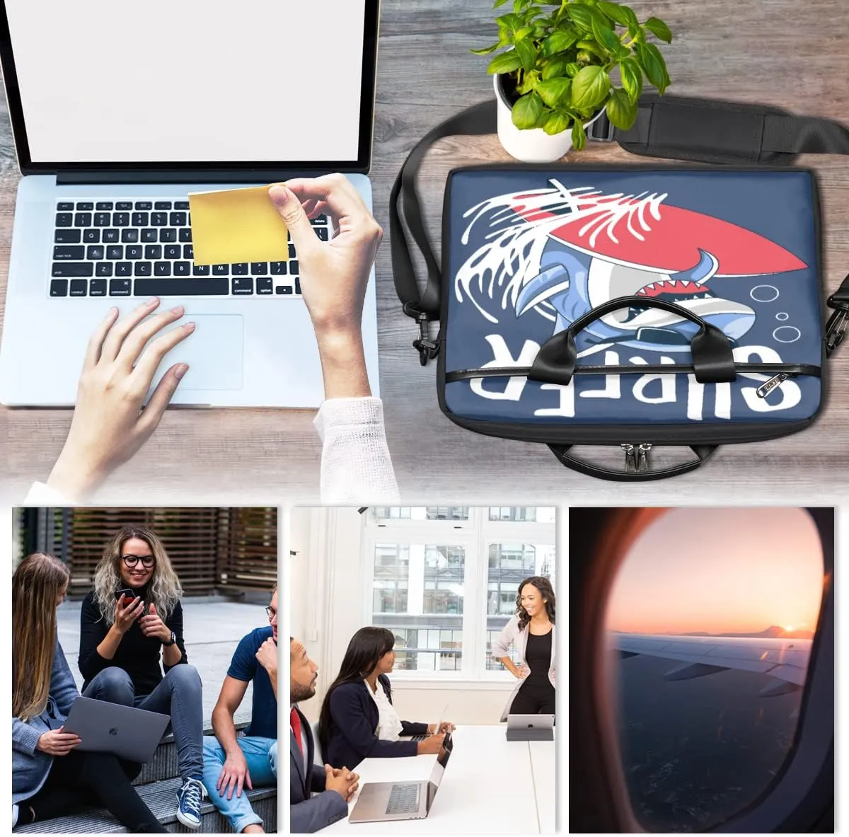 Boho Painted Bird Feathers Laptop Shoulder Messenger Bag Waterproof Laptop Briefcase with Handle and Padded Strap Case Sleeve