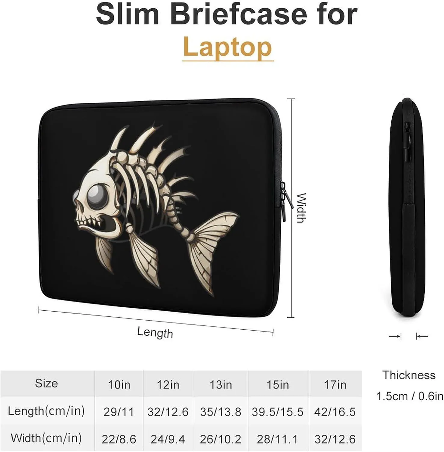 Bone Fish Skeleton Laptop Sleeve Bag Notebook Computer Pocket Case Tablet Briefcase Laptop Carrying Case 12inch