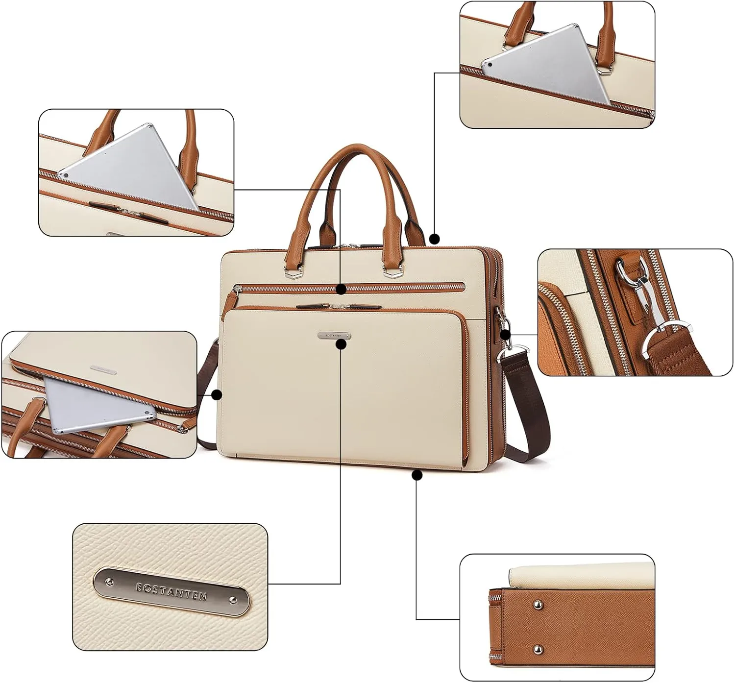 BOSTANTEN Briefcases for Men Messenger Bag Genuine Leather Laptop Bag 15.6 inch Office Work Tote for Buisness Travel