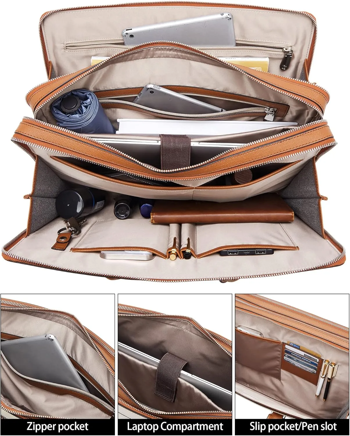BOSTANTEN Briefcases for Men Messenger Bag Genuine Leather Laptop Bag 15.6 inch Office Work Tote for Buisness Travel