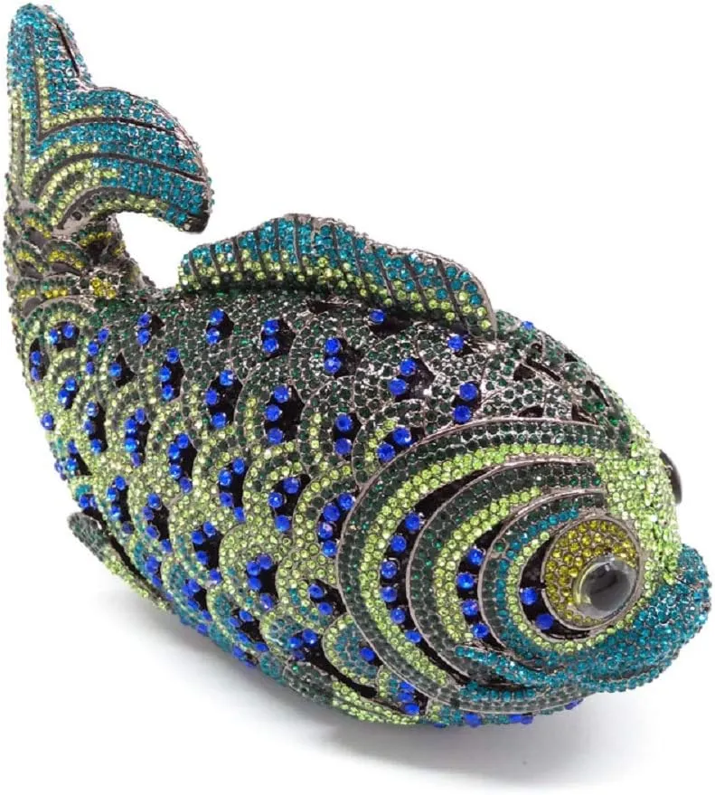 Boutique De FGG Fish Rhinestone Clutch Purses for Women Formal Evening Bags Prom Purse Wedding Party Crystal Clutch Bag,Mini
