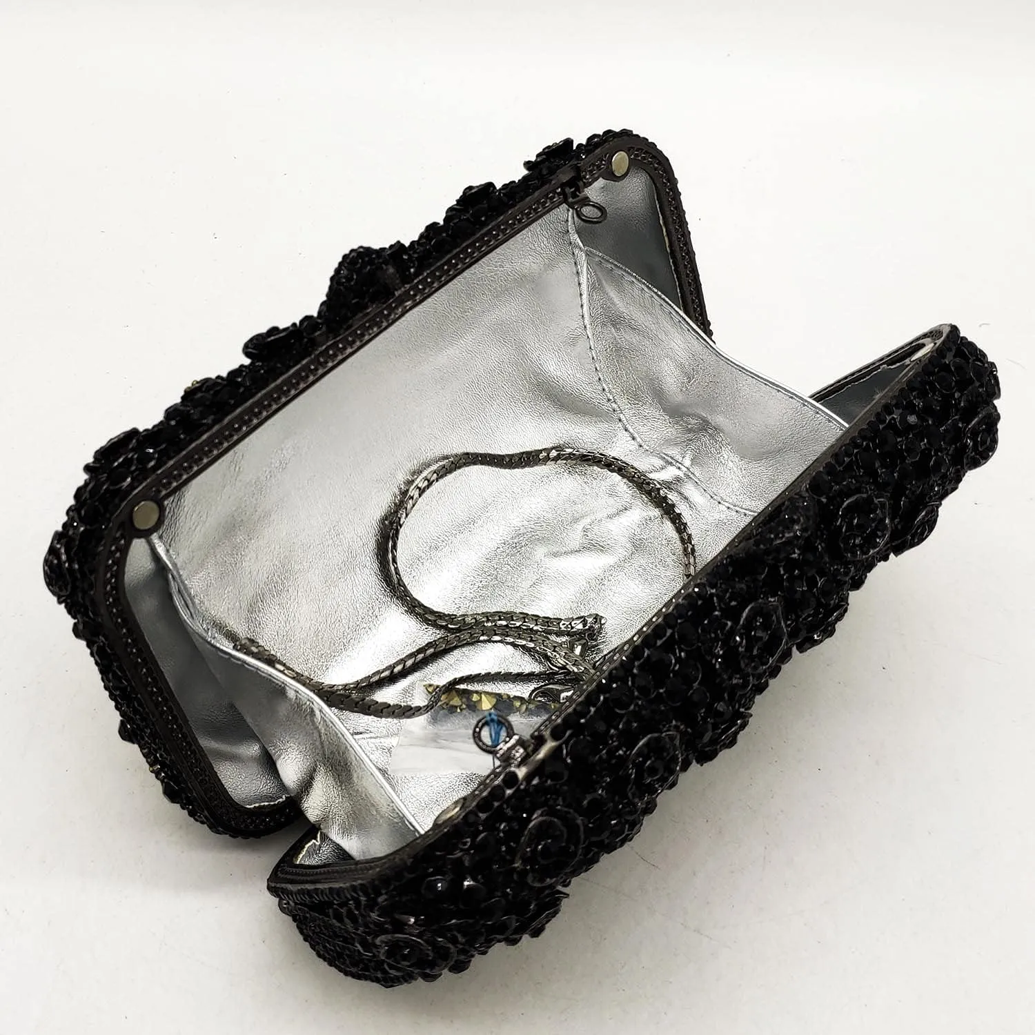 Boutique De FGG Flower Clutch Purse for Women Crystal Clutch Evening Bags Formal Party Rhinestone Purses and Handbags,Mini