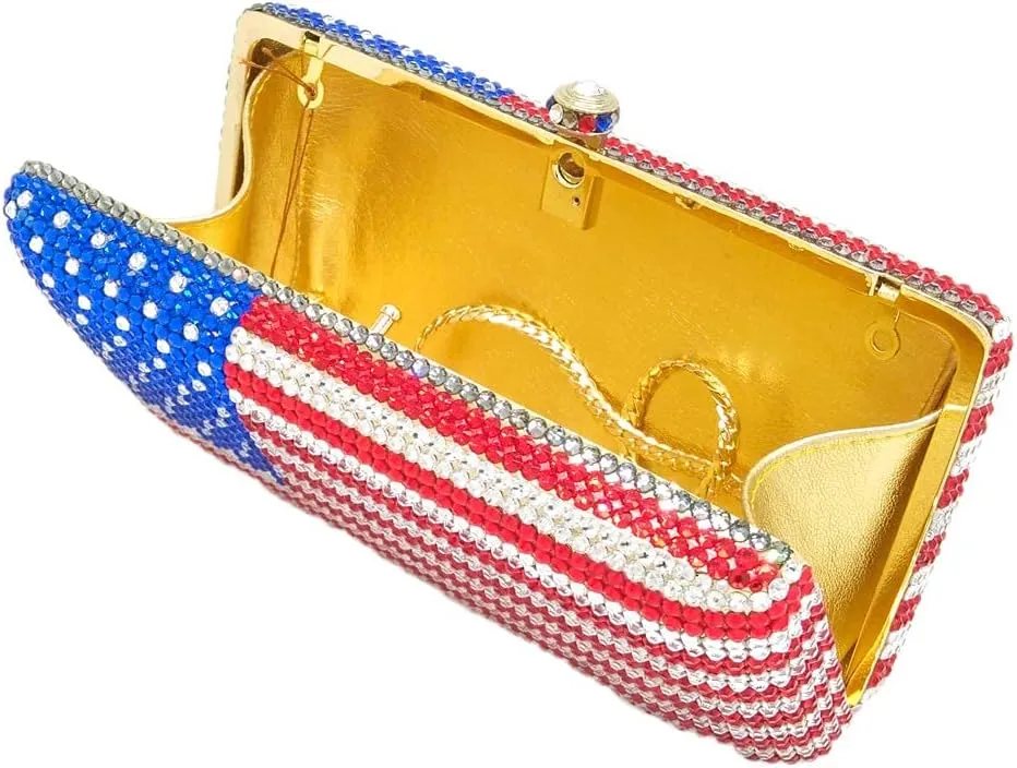 Boutique De FGG National Flag Crystal Clutch Purses for Women Formal Evening Bags Party Prom Rhinestones Clutch Bags,Mini