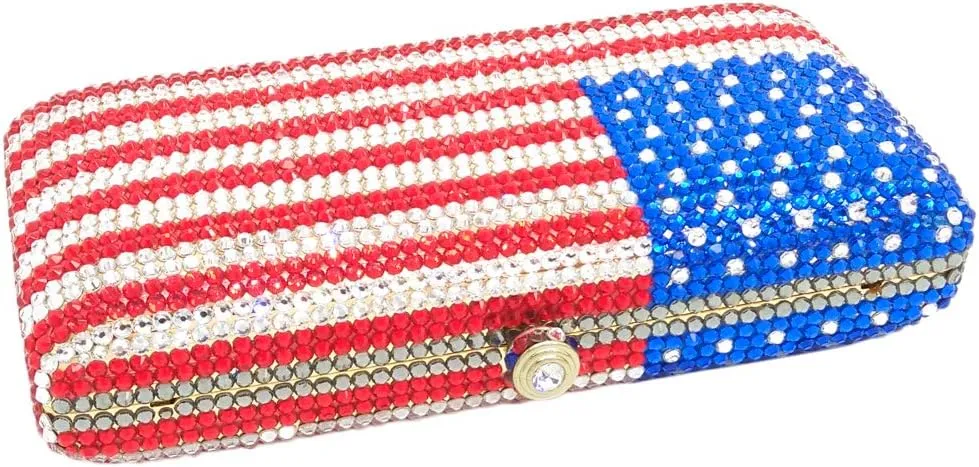 Boutique De FGG National Flag Crystal Clutch Purses for Women Formal Evening Bags Party Prom Rhinestones Clutch Bags,Mini