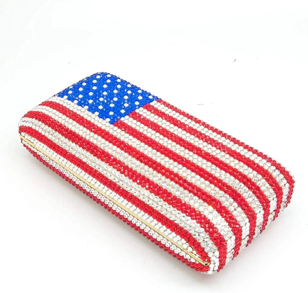 Boutique De FGG National Flag Crystal Clutch Purses for Women Formal Evening Bags Party Prom Rhinestones Clutch Bags,Mini