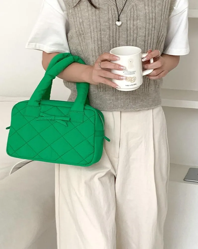Bow Tie Purses for Women Puffer Boston Bag Quilted Handbags for Women Lightweight Padding Clutch Purse Bowknot Cloud Bag