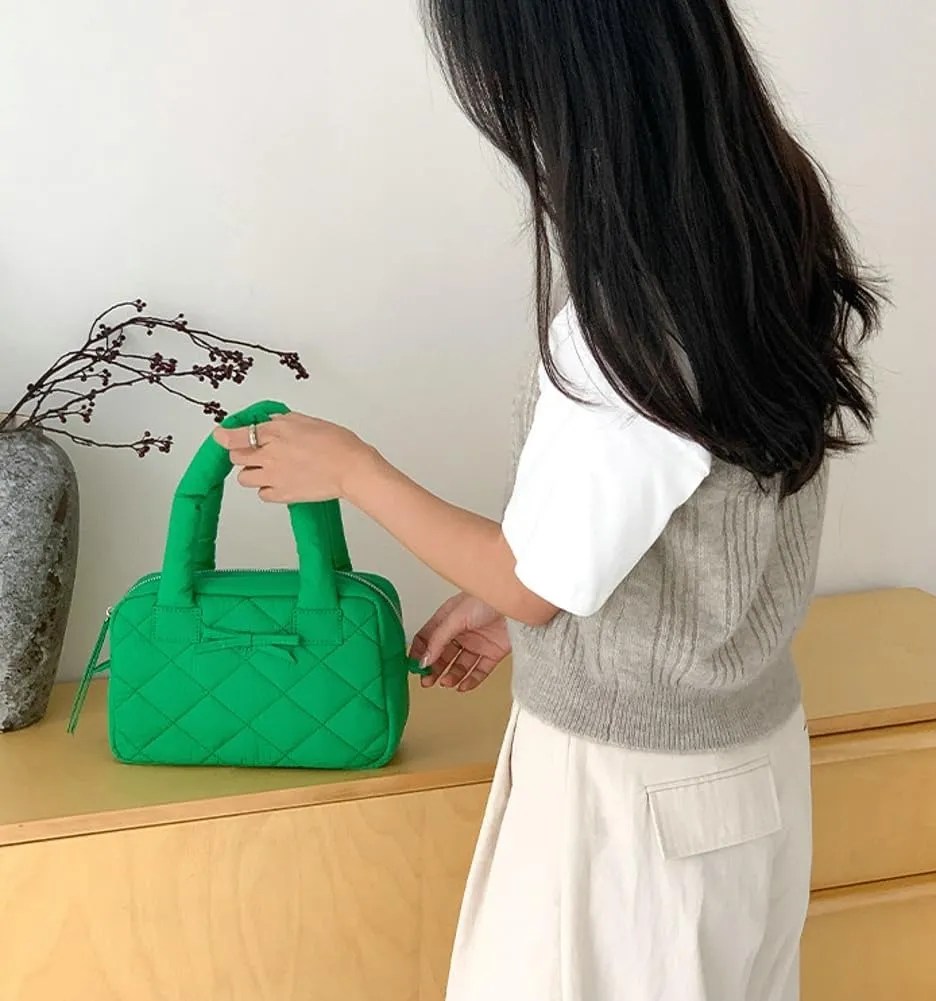 Bow Tie Purses for Women Puffer Boston Bag Quilted Handbags for Women Lightweight Padding Clutch Purse Bowknot Cloud Bag