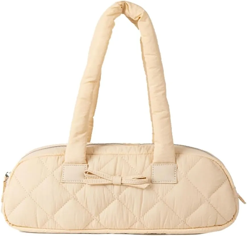 Bow Tie Purses for Women Puffer Boston Bag Quilted Handbags for Women Lightweight Padding Clutch Purse Bowknot Cloud Bag