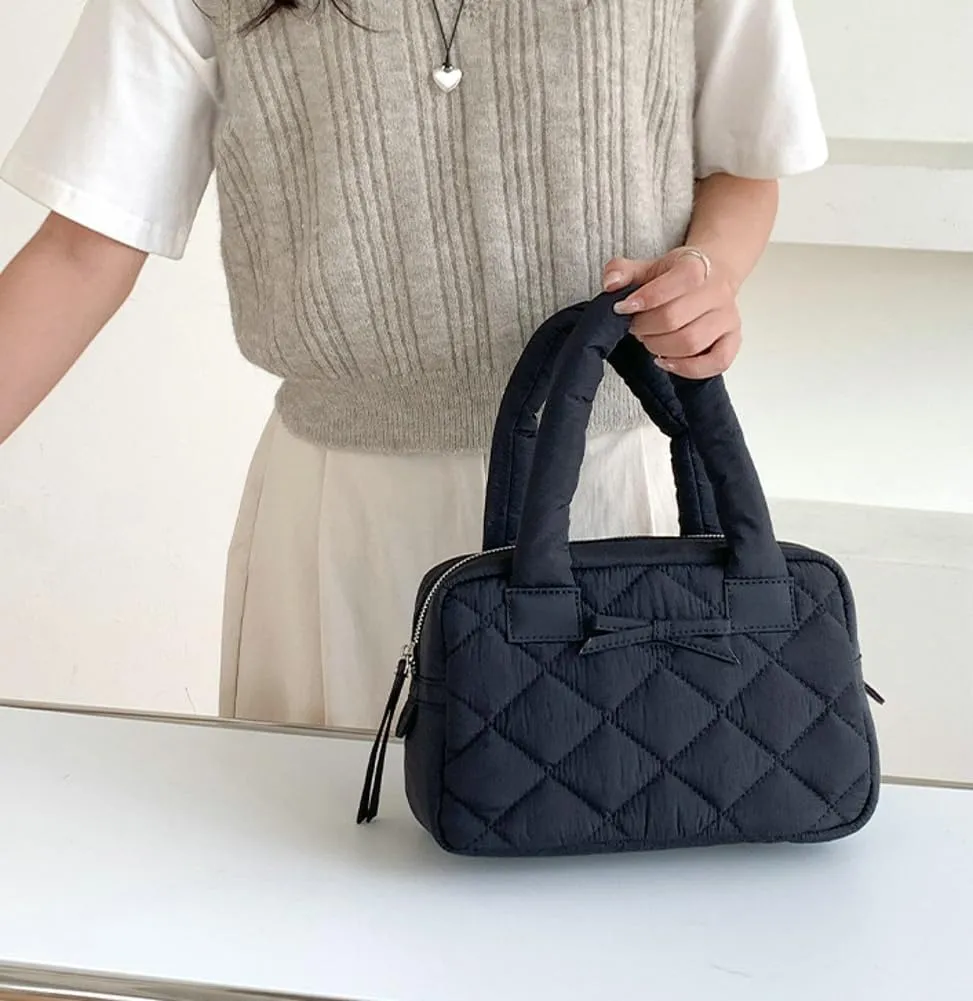 Bow Tie Purses for Women Puffer Boston Bag Quilted Handbags for Women Lightweight Padding Clutch Purse Bowknot Cloud Bag