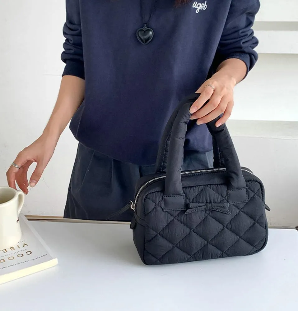 Bow Tie Purses for Women Puffer Boston Bag Quilted Handbags for Women Lightweight Padding Clutch Purse Bowknot Cloud Bag