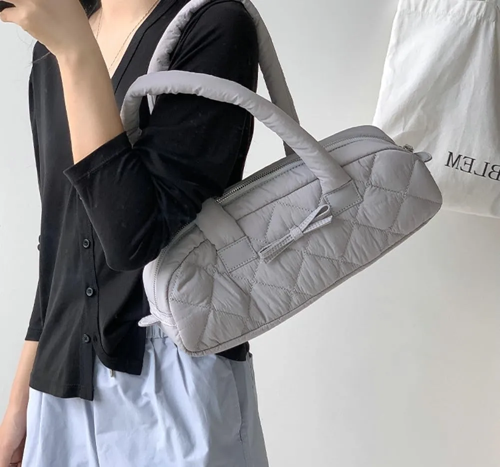 Bow Tie Purses for Women Puffer Boston Bag Quilted Handbags for Women Lightweight Padding Clutch Purse Bowknot Cloud Bag